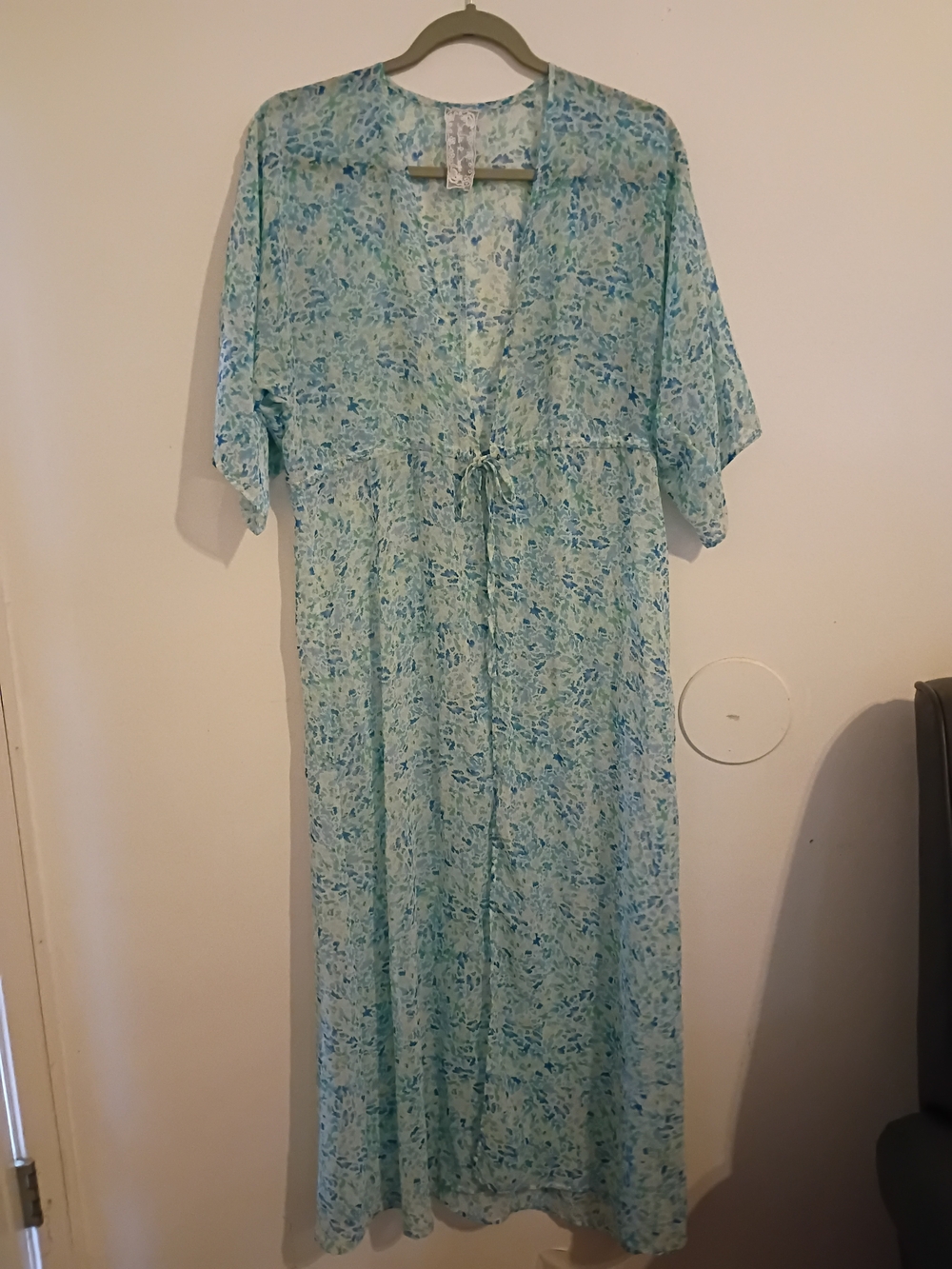 Sadie & Sage Aqua Blue Floral Tie-Front Cover Up Sz XS